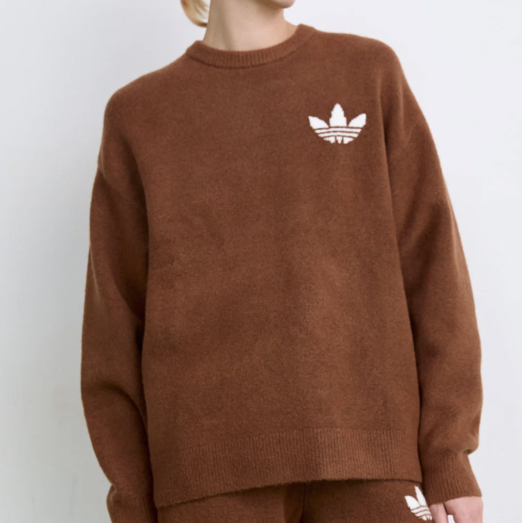 Sweat Crew Trefoil Knit Marron