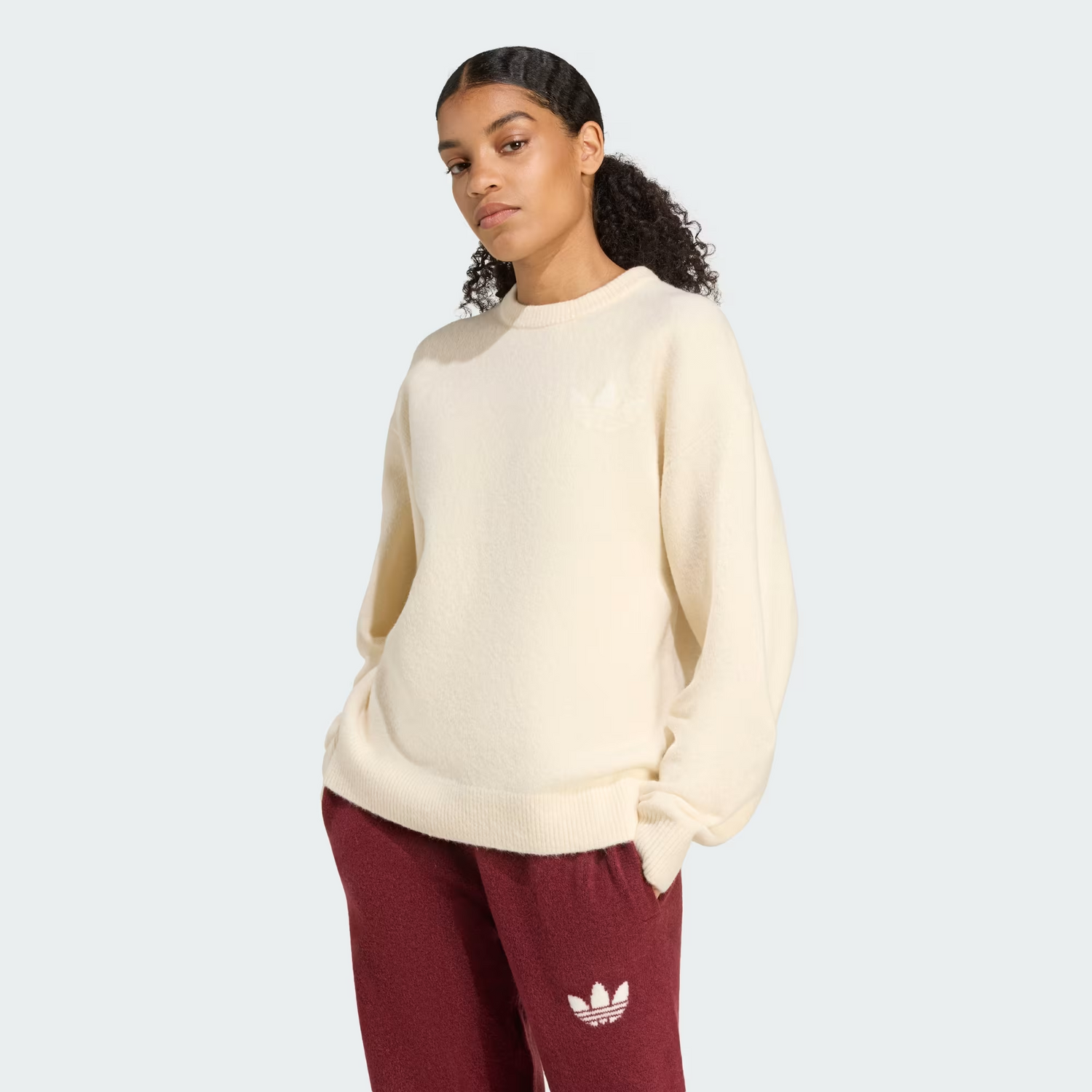 Sweat Crew Trefoil Knit Beige
