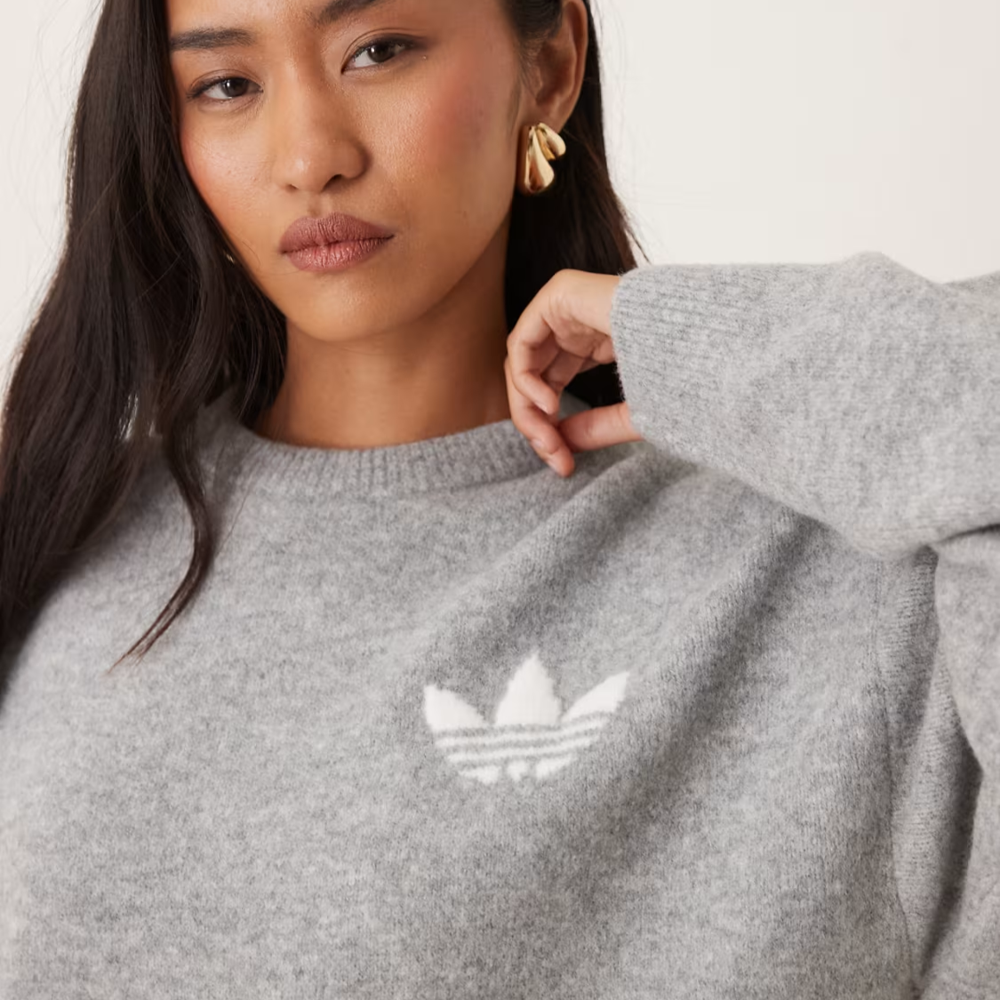 Sweat Crew Trefoil Knit Gris